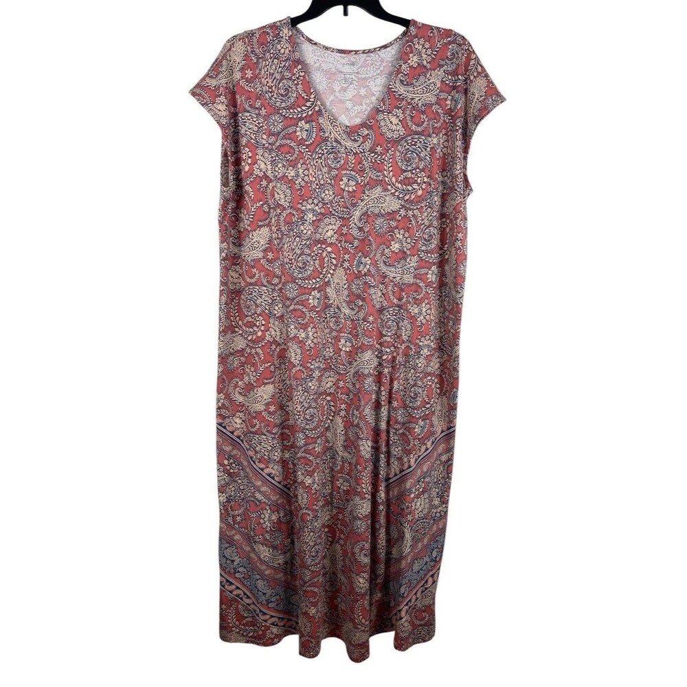 J Jill PureJill 2X Paisley Border Print Maxi Dress Tencel Modal Cotton NWT